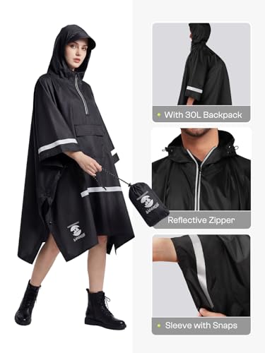 Image of SaphiRose Hooded Rain Poncho Waterproof Raincoat Jacket for Men Women Adults