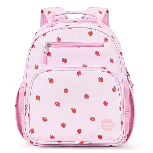 mibasies Girls Backpack 5-8: Lightweight Kids Backpacks for Girls - Girl Bookbag for Elementary School - Strawberry Light Pink