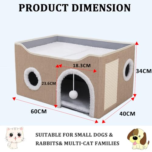ERNAN Cat Beds,Cat Bed for Indoor Cats, Foldable Cat House,Large Soft Cave Bed with Scratching Board for Small Medium Pets (kaki, M) - Image 5