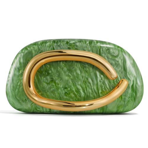 NEWROGENG Clutch Purses for Women Formal Marble Acrylic Evening Bags with Chain Trendy Metal Handle Purses and Handbags 2025 Marble Green
