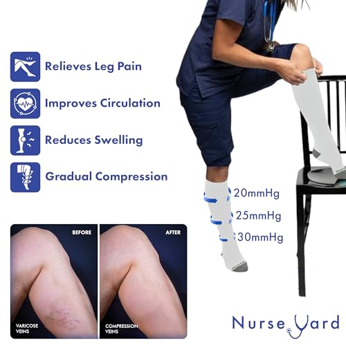 Image of Nurse Yard Compression Socks for Nurses - Women & Men - 20-30mmHg Graduated Compression, Zero-Toe Compression, For Medical Staff, Nursing, Athletic Support Such As Running, Cycling, Hiking - 1 Pair