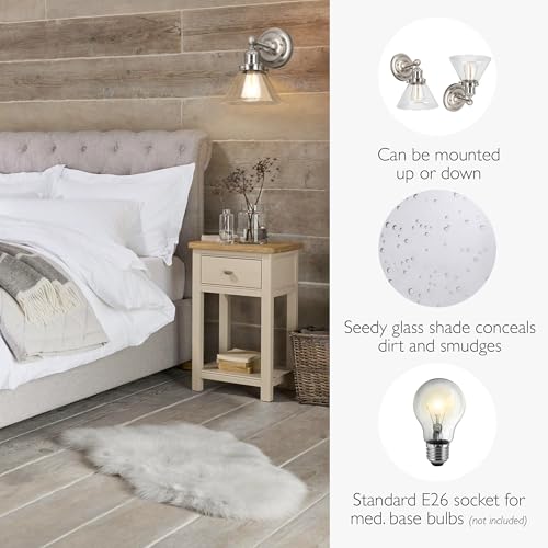 Image of Design House Augustin Wall Sconce, 1-Light, Seeded Glass Warm Glow, Dimmable, Up /Down Glow, Easy Installation, E26 Socket, Satin Nickel, 7.9 in L x 8.5 in D x 11.1 in H, 589028-SN