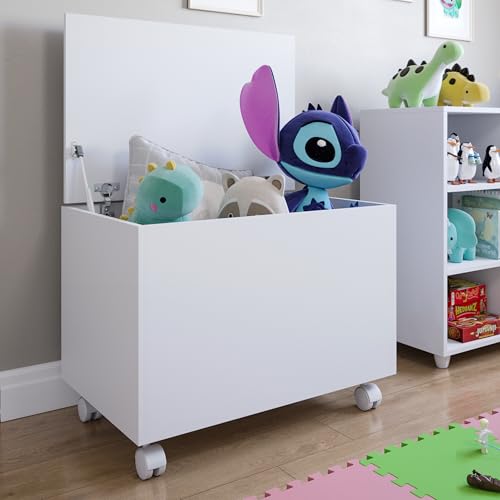 Baú Caixa Brinquedo Kids Com Tampa E Rodízios Branco Organização