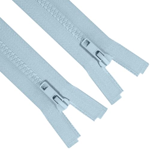 Image of Sawoake 2PCS #5 10 Inch Sueparating Jacket Zippers for Sewing Coats Jacket Zipper Light Blue Molded Plastic Zippers Bulk Tailor DIY Sewing Tools for Garment /Bags /Home Textile