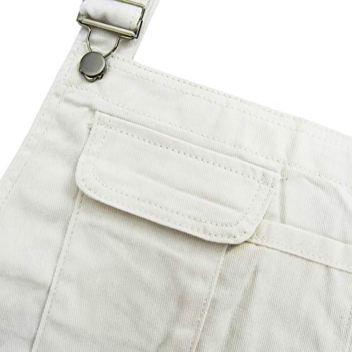 LONGBIDA Men's Denim Bib Overalls Women Fashion Slim Fit Jumpsuit with Pockets(White,XL)