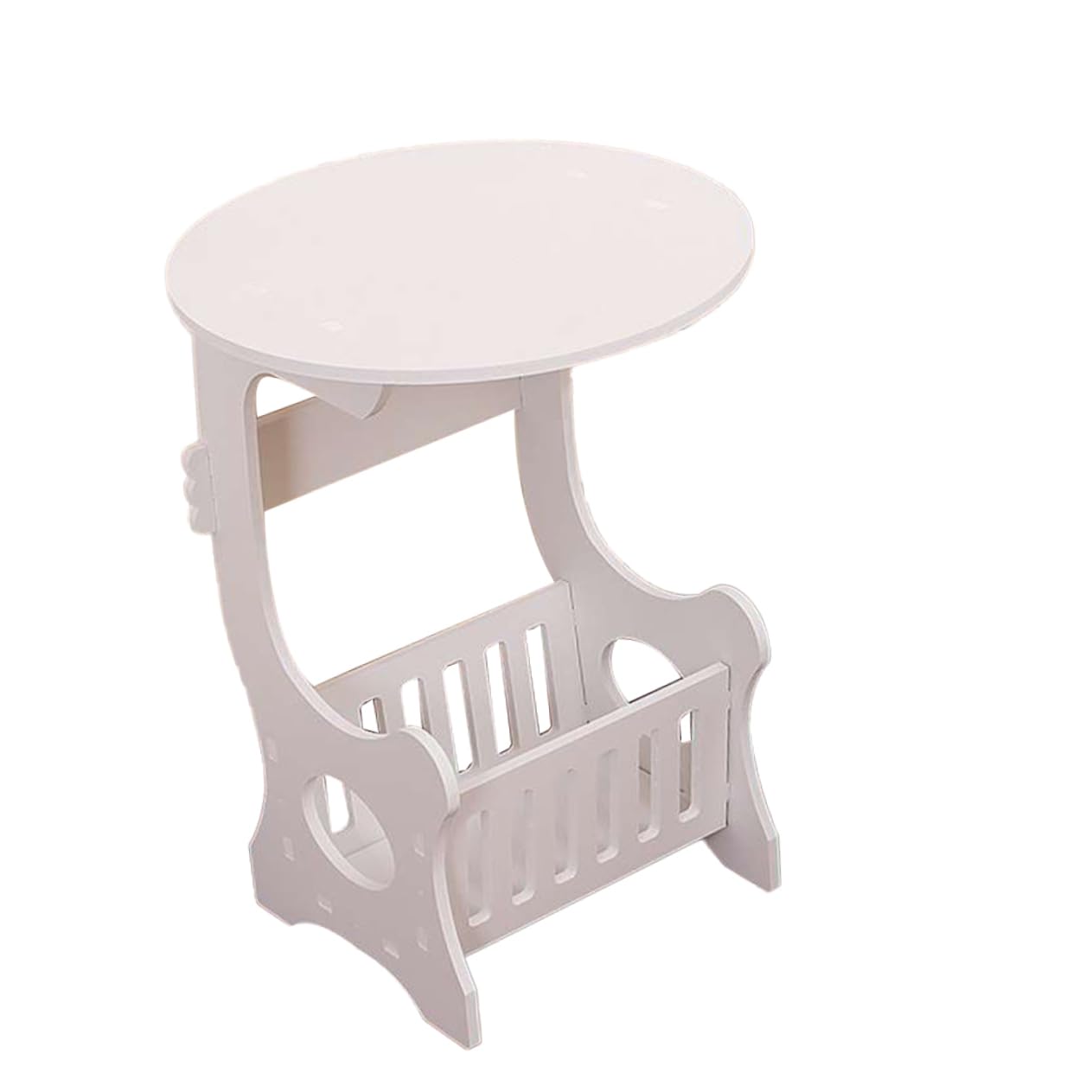 Table d'appoint ronde avec panier textile pour gagner de la place dans la chambre