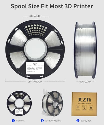 Image of PLA Filament 1.75mm Clear, 3D Printer Filament 1kg Spool (2.2lbs), Neatly Wound, + /- 0.02mm Precision, No Clog /Bubble, Excellent Layer Adhesion, Fits Most FDM Printers