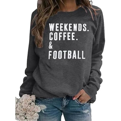 EGELEXY Football Game Day Sweatshirts Weekends Coffee and Football Sweatshirt Women Football Mom Crewneck Pullover Cover