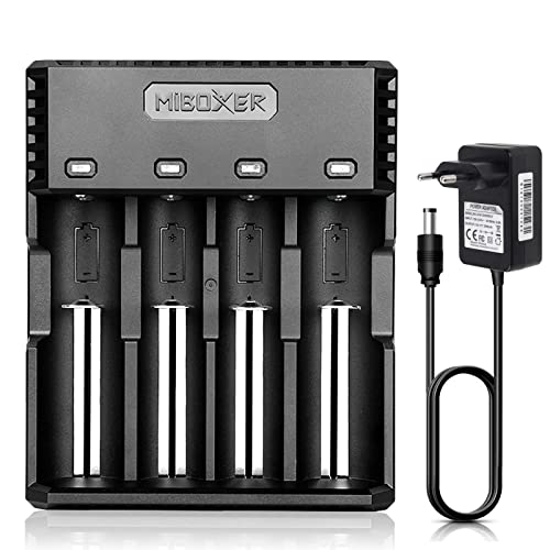 COSOOS Cargador de batería con 4 ranuras de carga, cargador rápido para baterías recargables, Li-Ion NI-MH NI-Cd AA AAA C 18350 18500 18700 20700 21700 26650 RCR123
