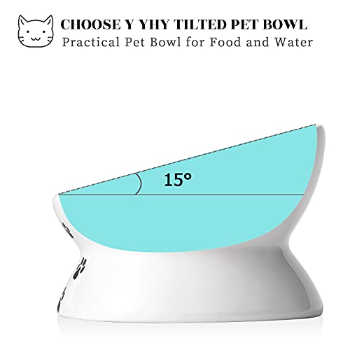 Y Yhy Cat Food Bowl 6", Elevated Tilted Cat Bowl, Raised Cat Bowls For Adult Cats Or Dogs, Ceramic Pet Food Water Dish 10 Oz, White #TOP3