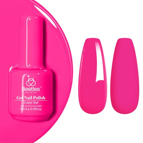 Beetles Pink Gel Nail Polish - Year 2 Kilo Hot Pink Gel Polish, 15ML/0.51Fl Oz Neon Color, Soak Off UV LED Lamp Nail Art, Long-Lasting Manicure Salon DIY Home Summer Nails