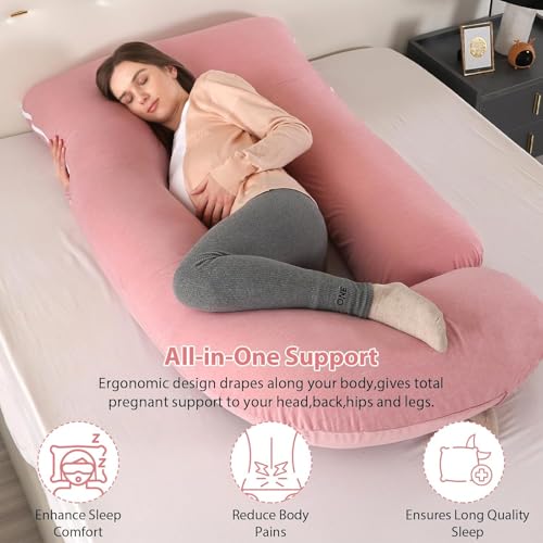 Image of Elover Cooling Pregnancy Pillows for Sleeping,U Shaped Full Body Pillow with Removable Cover,Pregnant Women Must Haves,Maternity Essential,Cooling Pink