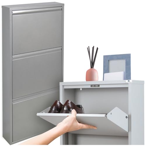 Scarpiera Salvaspazio Slim GRIGIO (3 Ante 9 Paia, Nessun Montaggio) Struttura in Metallo resistente (no plastica, tessuto, or legno), per Interni/Esterni, Scarpe/Stivali, Garanzia 15 Anni