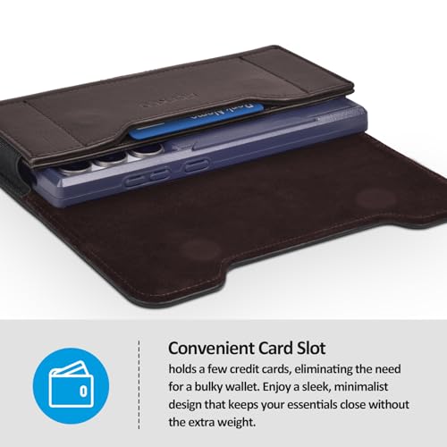 Image of ACCKUO Leather Phone Holster with Strong Metal Belt Clip and Card Holder Compatible with iPhone 17 16 15 14 13 12 and Pro, Galaxy S26 S25 S24 S23 S22 S21 S20 for Everyday Protection, M-Coffee