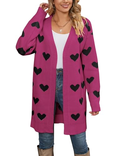 Image of Alsol Lamesa Women's Long Sleeve Heart Cardigan Sweaters V Neck Open Front Knit Coat