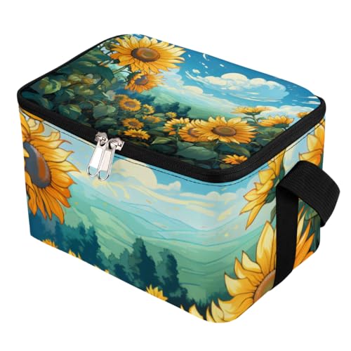 GzLeyigou Lunch Bags for Women Men 9 Cans,Sunflower Garden Hot & Cold Food Delivery Bag Insulated Grocery Bag Insulated Lunch Box Blue Sky Cooler Bag for Office Work Picnic Beach