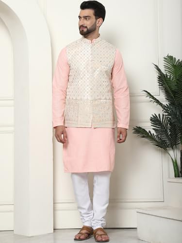 Image of Sojanya (Since 1958 Men'S Silk Blend Kurta Pyjama & Nehru Jacket Combo