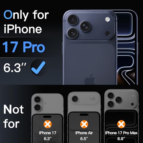 Image of JETech Camera Lens Protector for iPhone 17 Pro 6.3-Inch, Full Coverage 9H Tempered Glass Ring Cover, Matte Metal Plate, Case Friendly, 1-Pack (Black)
