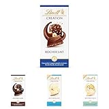 Lindt - Lot de 4 tablettes CRATION Rocher Noir, Rocher Lait, Rocher Blanc, Rocher Coco, 4x150g