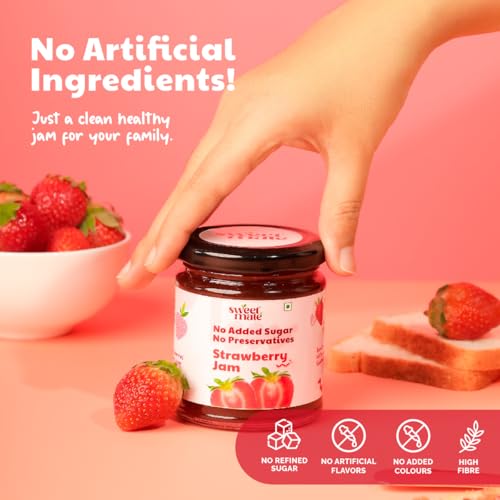 Image of Sweetmate Strawberry Jam - 220g | No Added Sugar | 100% Pure Fruit Pulp & Healthy Fiber | No Preservatives, Colors & Artificial Flavors | Diabetic & Keto Friendly Jam (Pack of 2)