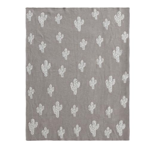 Image of Creative Co-Op Cotton Knit Baby Blanket with Cactus Print, Multicolor
