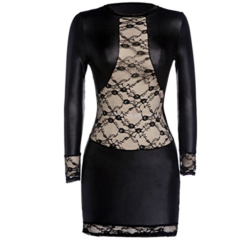 Preisvergleich Produktbild SSScok Frauen sexy Dessous Wetlook Leder Minikleid rückenfreie Clubwear Nachtwäsche