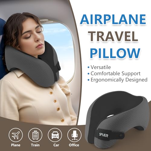 2in1 Ergonomic Memory Foam Travel Neck Pillow – Travel Pillow for All Sleep Positions on Flights, Road Trips, and Long Distance Travel with Drawstring Bag (Adjustable - Dark Gray & Black) - Image 3