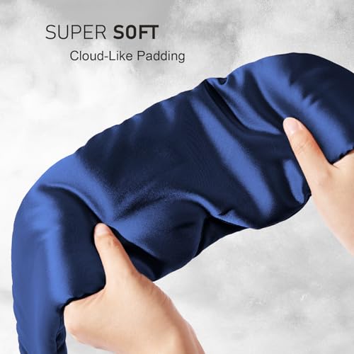 Image of LitBear Silk Sleep Mask for Side Sleeper, Eye Mask Sleeping for Women Men 100% 22 Momme Pure Mulberry Silk, Face-Hugging Padded Eye Cover for Sleeping with Adjustable Band (Midnight Blue)