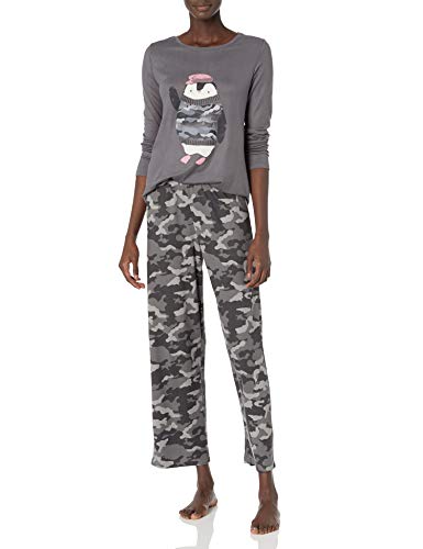 HUE Women's Cozy Long Sleeve Top and Pant 2 Piece Pajama Set, Iron Gate - Pencamo, Medium