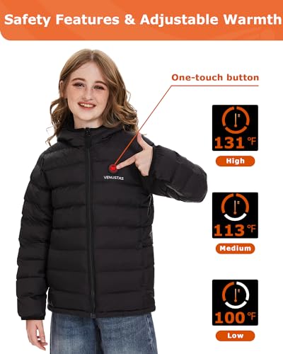 Image of Venustas Kids Heated Jacket with Battery Pack, Girls Lightweight Electric Heated Coat