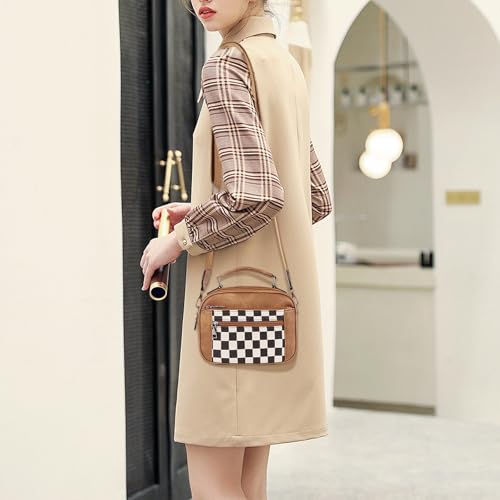 Checkered Crossbody Bags for Women Trendy Plaid Purse Faux Leather Shoulder Bag Top Handle Bag2