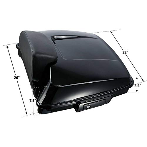 Alforja trasera SLMOTO para motocicletas Harley-Davidson Touring (2014-2025), modelo Tour Trunk, color negro, dimensiones 26" x 20.4" x 26", material ABS, incluye latch con 3 llaves y almohadilla para respaldo miniatura 2