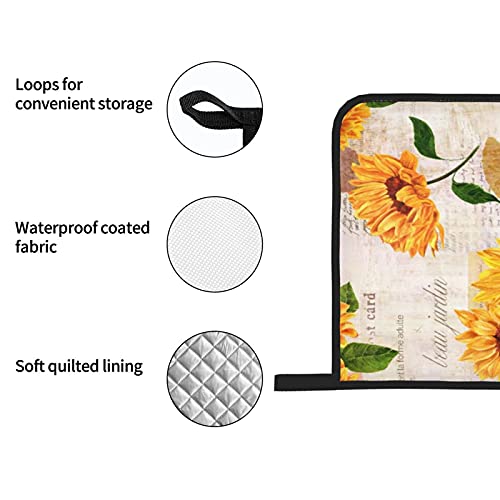Oven Mitts And Pot Holders, Set Of 4,Hand Drawn Vibrant Yellow Watercolor Sunflowers Flowers Old Letterse, Gloves With Durable Hot Pads, Cooking #TOP5