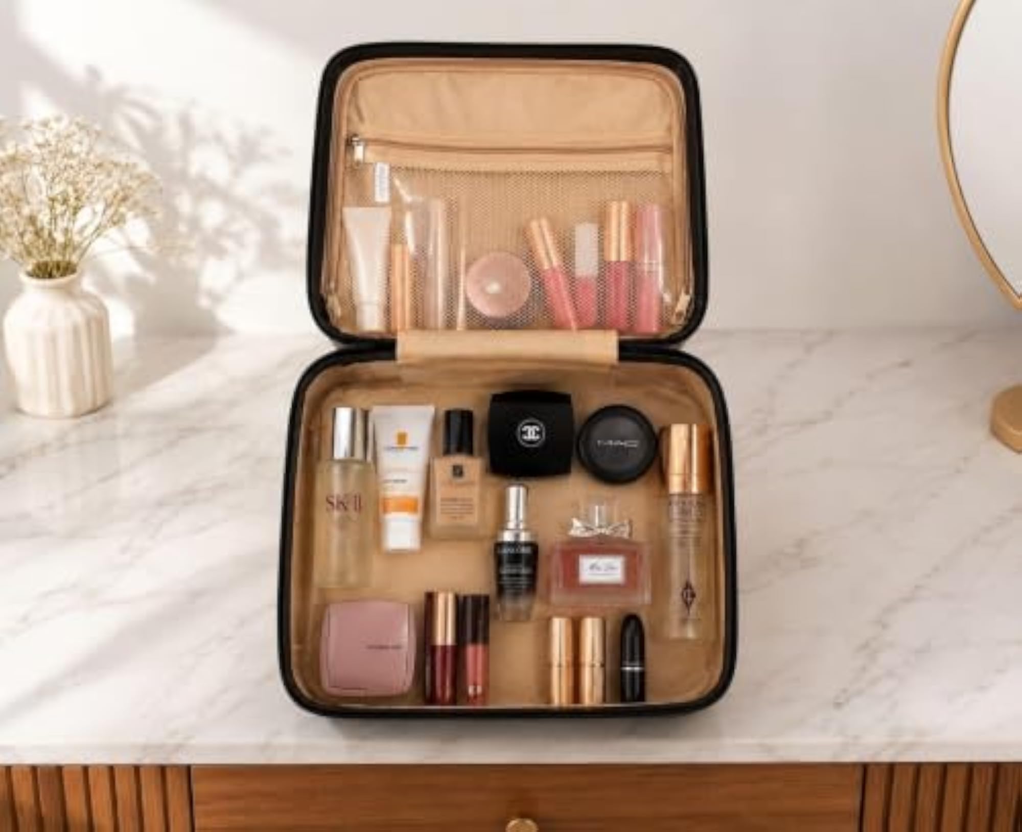 Mini Portable Cosmetic Case with Hard Shell, Travel Bag