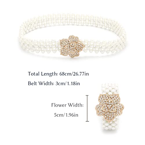 Tgirls Pearl Belt Wedding Bridal Sash Elastic Crystal Dress Belts for Women Rhinestone Sash Belt White Beaded Waistband (G-1)4