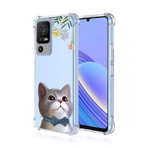 Cover per TCL 40 SE TCL 40SE Transparent Morbida Bumper Custodia Ultra Sottile Antiurto Setoso Semplice Pattern Case Fiori + gatto elegante silicone tpu