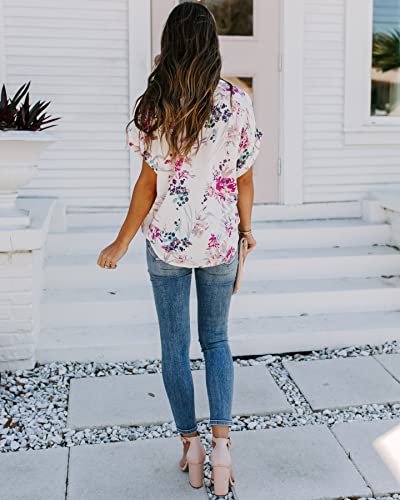 ANCAPELION Women’s Summer Chiffon Blouse Casual Short Sleeve V Neck Shirt Loose Printed Cuffed Sleeve Tunic Tops for Women2
