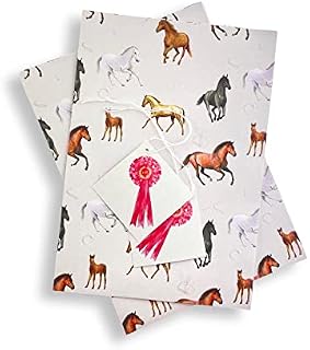 Horse Recycled and Recyclable Eco Printed Gift Wrapping Paper - birthday - Christmas - 2 sheets plus 2 strung gift tags