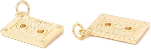 Miniatura 2 de DanLingJewelry 10 dijes de casete retro de color dorado de latón para hacer joyas, collares, pulseras, Metal no precioso., No es una piedra preciosa