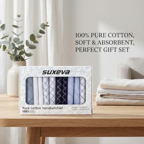 Image of Men's 12pcs 100% Cotton Checkered Handkerchiefs Gift Box, 15.75 Inch Soft Breathable Absorbent Large Pocket Squares