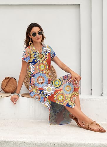 Image of MISFAY Womens Maxi Dress Short Sleeve V Neck Loose with Pockets