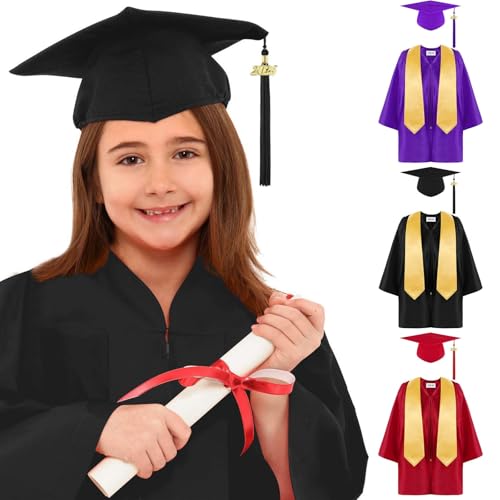 2-12T Kindergarten and Preschool Graduation Cap and Gown, Stole,Tassel and 2025 Charm for Toddler Kid