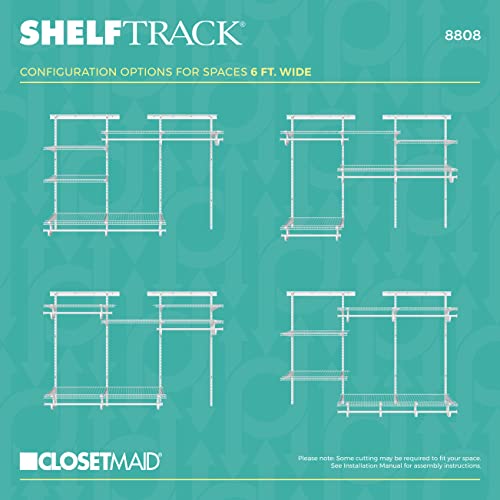 Closetmaid Shelftrack Wire Closet Organizer System, Adjustable From 4 To 6 Ft., With Shelves, Clothes Rods, Hardware, Durable Steel, White #TOP5