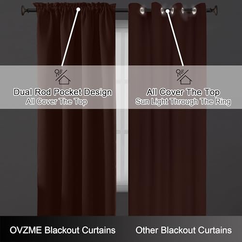 Image of Terracotta Blackout Curtains for Bedroom 72 Inch Length 2 Panels Set, Solid Thermal Insulated Energy Saving Window Curtains for Living Room, Dual Rod Pocket Window Drapes, 2x40Wx72L Inches