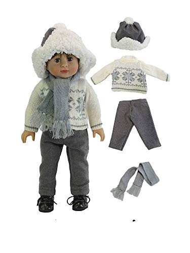 American Fashion World Boy’s Gray Snowflake Sweater Pants Set for 18-Inch Dolls | Premium Quality & Trendy Design | Dolls Clothes | Outfit Fashions...