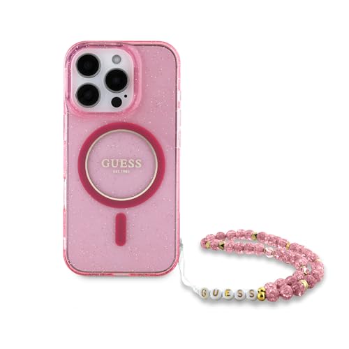 Coque iPhone 16 Pro Max GUESS anti-choc compatible MagSafe à paillettes IML rose - 2