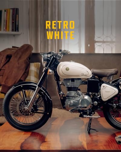 Image of Royal Enfield 1:3 Classic 350 Scale Model Miniature | Authentic True-to-Life Detailing | Premium Metal Tank & ABS Body | Movable Handlebar Steering | Collector's Keepsake Essential | Retro White