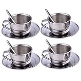 Juego de té para niños Juego de té para niños de Acero Inoxidable Resistente al Calor con 4 Tazas de 70 ml, 4 platillos y cucharas para niñas y Juegos para para niñas