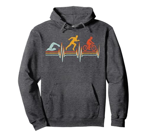 Vintage Triathlon Swim Bike Run Triathlete Heartbeat Pullover Hoodie