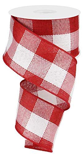 Craig BachmanWoven Check Wired Edge Ribbon - 10 Yards (Red, White, 2.5")